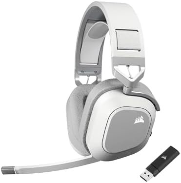 Corsair HS80 Max Wireless Multiplatform Gaming Headset with Bluetooth - Dolby Atmos - Professional Quality Microphone - iCUE Compatible - PC, Mac, PS5, PS4, Switch, Mobile - White