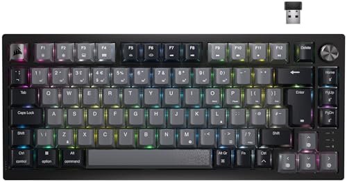 Corsair K65 PLUS 75% RGB Wireless Mechanical Gaming Keyboard - MLX Red Pre-Lubricated Linear Switches - Dye-Sub PBT Keycaps - iCUE Compatible - PC, PS5, PS4, Xbox - QWERTY UK - Black/Grey
