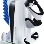DaMohony PS5 & PS VR2 Stand & Cooling Station with Charging Controller, 3 in 1 Stand with 2 Cooling Fans for PS5 and VR2, Headphone Holder, Accessories