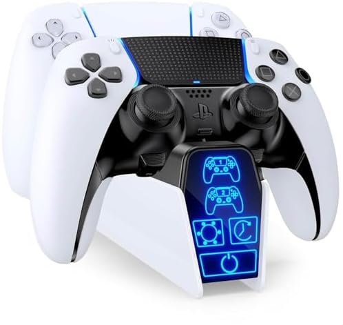 DualSense PS5 & Edge Controller Charging Dock, Touch Timed Charging Dock, Playstation5 Game Charging Station Multifunctional Freely Controllable Lighting