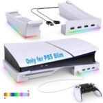 FASTSNAIL Horizontal Stand with RGB LED Lighting for PS5 Slim/Pro Console Non-Slip Base with 4 USB Ports, Accessory for Playstation 5 Slim/Pro Disc & Digital Edition