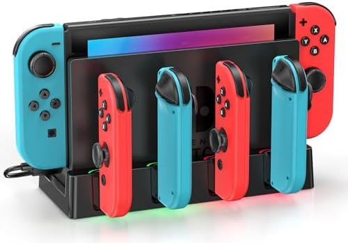 J-Con Charger for Nintendo Switch/Switch OLED, Charging Station with LED Indication, NS Charging Station Holder and Accessories with Type-C Charging Cable