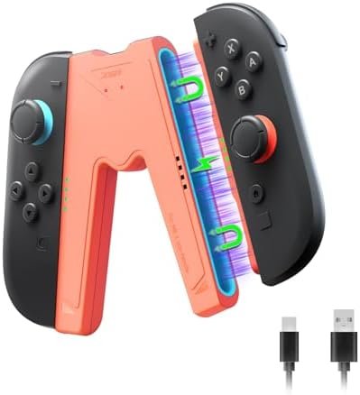 JEMDO Charging Grip Handle avec LED pour Nintendo Switch 2 – Support Manette Switch 2 Magnétique avec Câble USB-A vers Type-C – Manette Switch 2 Charging Grip Orange