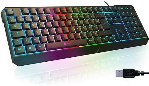 KLIM Chroma AZERTY FR Gaming Keyboard - Novel - Silent USB - Wired LED Backlit Keyboard - PC Gaming PS4 PS5 Mac - Black
