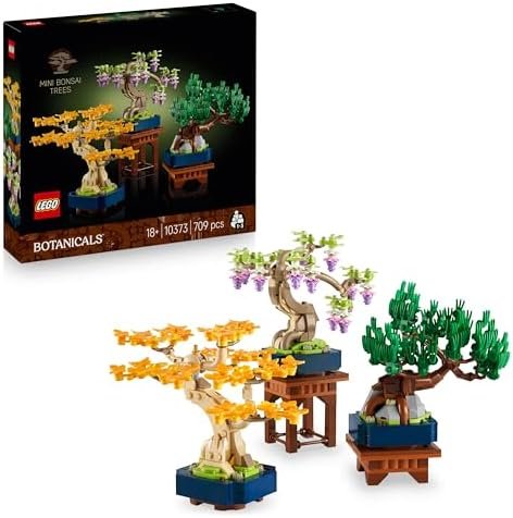LEGO Botanicals Mini Bonsai - Adult Building Set - 3 Artificial Plants with Stands: Ginkgo, Black Pine & Wisteria - DYI Model for Home Decoration - Original Gift 10373