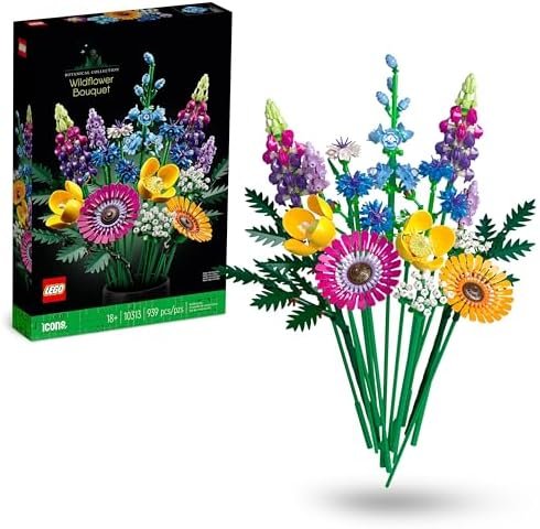 LEGO Botanicals Wildflower Bouquet - Artificial Plants with Poppies and Lavender - Adult Hand Activity - Gift Idea for Women or Men - Edition 2023-10313