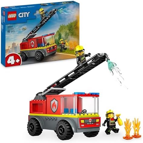 LEGO City Fire Truck with Ladder Construction Game for Boys and Girls from 4 Years Old - Firefighters Minifigures and Accessories - Preschool Learning Gift Idea 60463