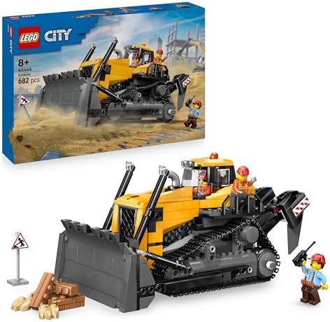 LEGO City The Yellow Bulldozer - Building Site Vehicle Set - Large Size - 3 Minifigures - Extra Bricks & Sign - Birthday Gift for Boys from 8 Years Old 60466