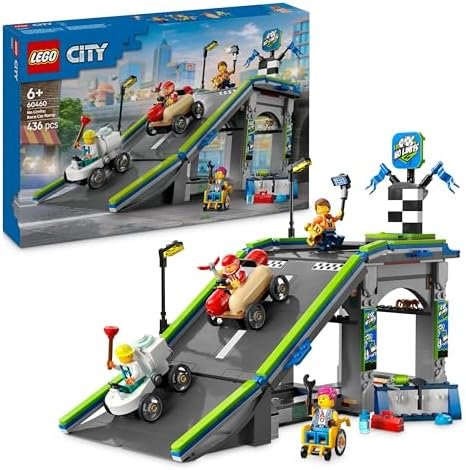LEGO City Zero Limit: Ramp for Racing Cars - Building Game with Soap Boxes for Boys and Girls from 6 Years Old - 4 Characters Including a Plumber - Fun Gift Idea 60460