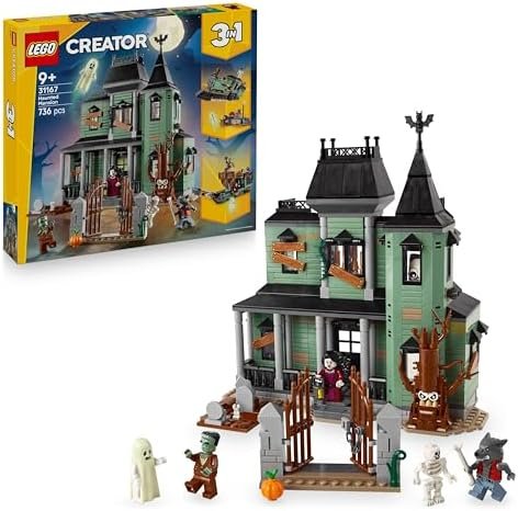 LEGO Creator 3-in-1 Haunted Manor House Toy Transforming into a Haunted Boat or Train Set - 5 Minifigures - Halloween Decoration - Original Gift for Boy or Girl from 9 Years Old 31167