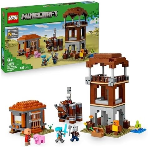 LEGO Minecraft Outpost of Raiders and the Pest - Construction Toy - Articulated Figure with Biting Jaws & Village Fortress - Gift for Gamer Boy or Girl 9 Years 21278