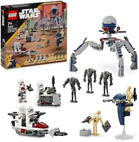 LEGO Star Wars Pack de Combat des Clone Troopers et Droïdes de Combat, Jouet pour Enfants, avec Speeder Bike, Figurine Tri-Droïde et Poste Défensif, Cadeau pour Garçons et Filles Dès 7 Ans 75372