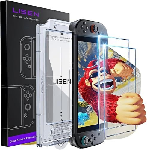 LISEN Pack of 2 Tempered Glass Screen Protector for Nintendo Switch 2 2025 Accessories for Switch 2 Console Screen Protector [Anti-Reflection, Bubble-Free, Easy Install] Ultra HD 9H Hardness