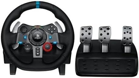 Logitech G G29 Driving Force Racing Steering Wheel and Pedals, Realistic Force Feedback, Stainless Steel Gear Levers, Steering Wheel Cover for PS5, PS4, PC and Mac - Black