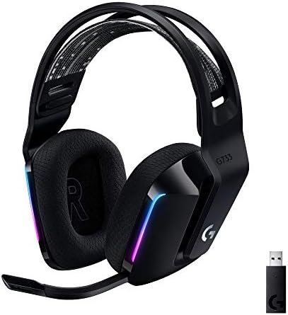 Logitech G G733 LIGHTSPEED Wireless Gamer Headset with Suspension Band, LIGHTSYNC RGB, Blue VO!CE Microphone, PRO-G Audio Transducers, Ultra-Light, 29H Battery, 20m Range, PS4, PS5 – Black