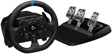 Logitech G G923 Racing Steering Wheel and Pedals, TRUEFORCE Force Feedback, Pressure Sensitive Pedals, Dual Clutch, Launch Control, Traditional Design, for PS5, PS4, PC and Mac - Black