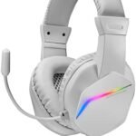 Mars Gaming MH122, FRGB Over Ear Gaming Headset with Microphone, HiFi Sound, Sound Cancellation, Ultra Light, PS4 PS5 Xbox Switch 2 Tablet Windows Mac, White