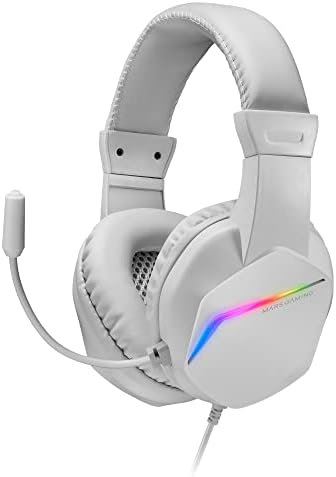 Mars Gaming MH122, FRGB Over Ear Gaming Headset with Microphone, HiFi Sound, Sound Cancellation, Ultra Light, PS4 PS5 Xbox Switch 2 Tablet Windows Mac, White