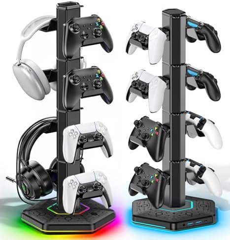 Multifunction Controller and Headset Stand with USB Ports, Detachable Hook for Cable Organizer, Storage Accessories Gaming Accessories for PS5/Xbox/Switch, Great Gift for Gamers