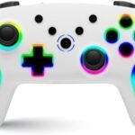NITHO NEXUS Manette Sans Fil Compatible avec Switch/Switch 2/PC/Android/iOS, Gamepad avec Gyroscope 6 Axes, Double Vibration, Turbo, LED RGB, Joystick Ergonomique - Blanc