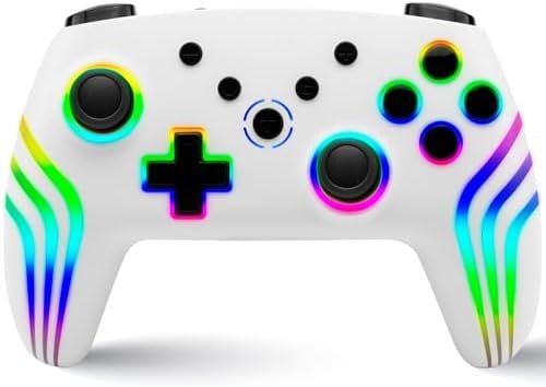 NITHO NEXUS Manette Sans Fil Compatible avec Switch/Switch 2/PC/Android/iOS, Gamepad avec Gyroscope 6 Axes, Double Vibration, Turbo, LED RGB, Joystick Ergonomique - Blanc