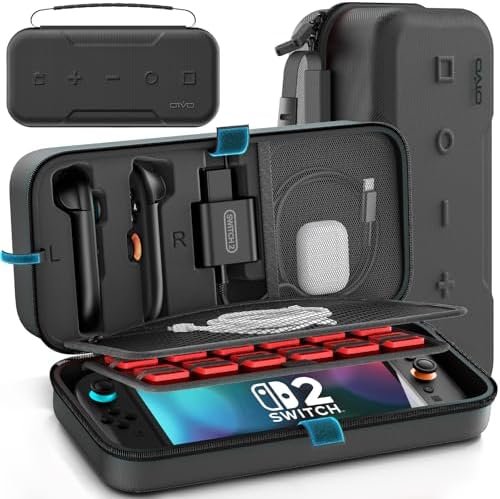 OIVO Nintendo Switch 2025 Carrying Case, Switch 2 Portable Travel Carrying Pouch Fit for Joy-Con 2 and Adapter, Protective Hard Shell Bag with 24 Game Slots