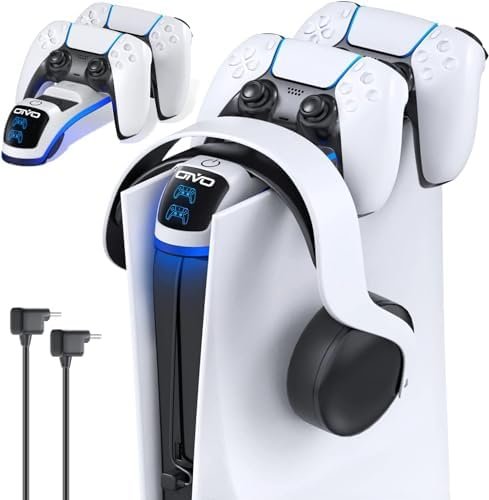 OIVO PS5 Controller Charger, PlayStation 5 Fast Charging Station with Touch USB, Dual Charger P5 with Headset Holder (Only for PS5 Console 2020)