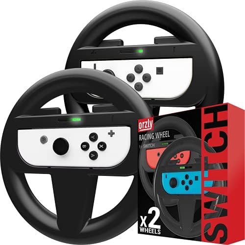 Orzly 2*Steering Wheels for Nintendo Switch - 2* Black Steering Wheel for Nintendo Switch Console Joy-Cons Controller - Twin Pack