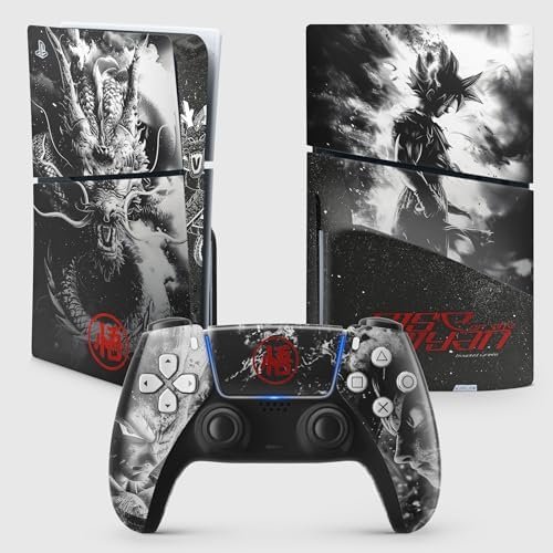 PS5 Dragon Warrior Sticker for PS 5 Manga, Console and Controller, Slim Edition Disc, Skin Warrior PS 5 (2 Controllers)