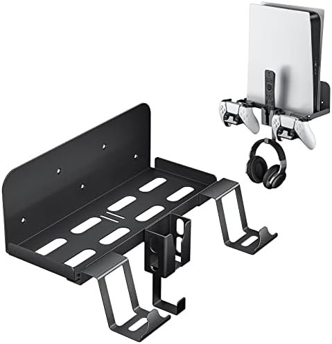 PS5 Wall Mount, 5 in 1 Wall Mount Compatible with PS5 (Disc & Digital Edition) Steel Wall Mount Playstation 5 with Detachable Controller Bracket Headphone Holder, Black, PS5 Wall Mount