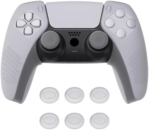 PlayVital Protective Case for PS5 Controller, Silicone Cover with Joystick Cap for PS5 Controller Cover Skin Non-Slip Compatible with Charging Station - Transparent White