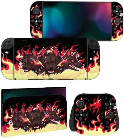 PlayVital Sticker for Nintendo Switch 2 Controller & Console & Joycon & Dock, Skin Decal Sticker for Switch 2 Accessories Protection – Infernal Dogs