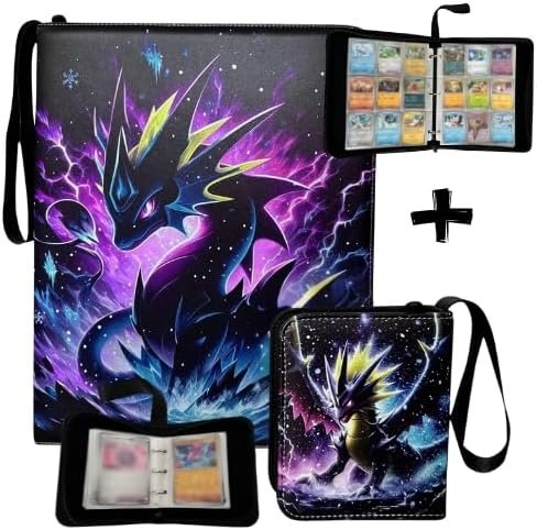 Pokemon 900 Cards Album Storage Folder 9 Reversible Pockets A4 Rings and Mini Binder Storage 80 Collectible Cards, Notebook Book Pokemon Card Magic, One Piece, TCG, Football