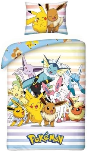 Pokemon Bedding Set, 100% Cotton, Duvet Cover 140 x 200 cm + Pillowcase 65 x 65 cm
