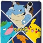Pokémon, Parure de Lit Enfant Gamer pour Lit 1 Place, Motif Pikachu Starter Evolution, Ensemble 2 pièces Housse de Couette Réversible 140x200 cm et Taie d'oreiller 63x63 cm, Textile Certifié Oeko TEX