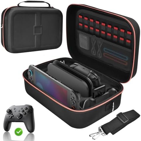Protective Case for Nintendo Switch 2/1/OLED, Switch 2 All-in-One Carrying Case, Storage Case with Game Cartridges for Console and Accessories - Black