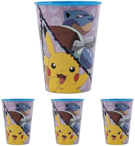 REUSABLE CHILDREN'S BPA FREE PLASTIC CUP 260 ML | POKEMON DISTORSION (Pack of 4)