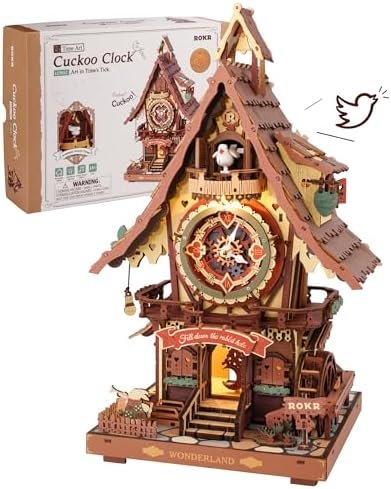 ROKR LC901C 3D Cuckoo Clock Cuckoo Clock Wooden Building Model Kits, Craft Gifts and Decoration for Adults, Cuckoo Clock Multicolour