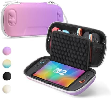 SQERO Etui pour Nintendo Switch 2 Model (2025), Conception améliorée en nid d'abeille Antichoc, Housse Sacoche de Transport à Coque Rigide Anti Cho, 10 Cartouche de Jeux (Iris Pourpre)