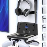 Support Mural PS5 pour Console Playstation 5 Original/Slim/Pro, Support PS 5 Vertical et Accessoires avec Support Casque, Rangement Espacé-Économique et Organisation Salle de Jeu