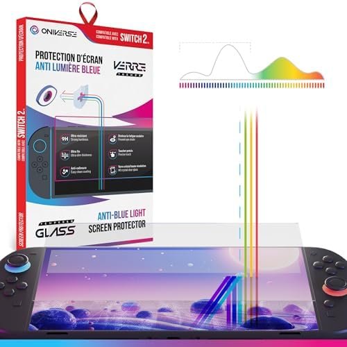 Switch 2 Tempered Glass – 9H Anti-Blue Light Tempered Glass Screen Protector, Ultra-Slim, Smudge and Sweat Resistant, Compatible with Nintendo Switch 2 – Cleaning Kit Included