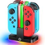 Switch Controller Charging Station, Joycon Charger with RGB Light, Switch Charging Station for 4 Nintendo Switch Controllers, Joycon Switch/OLED Charger, Nintendo Switch Accessories