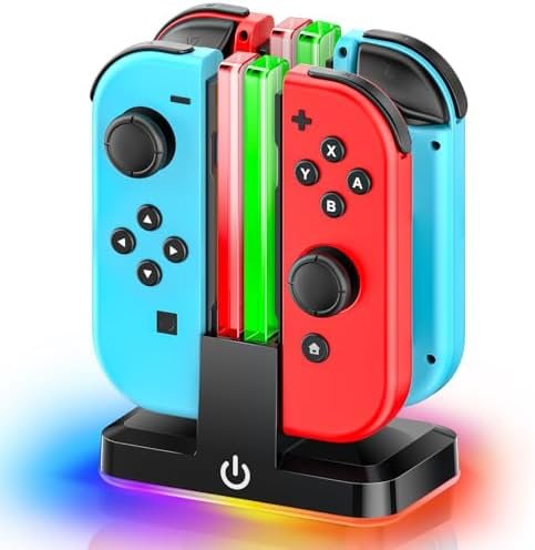 Switch Controller Charging Station, Joycon Charger with RGB Light, Switch Charging Station for 4 Nintendo Switch Controllers, Joycon Switch/OLED Charger, Nintendo Switch Accessories