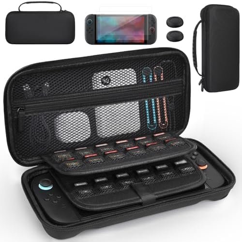 THRAU Housse de Transport pour Nintendo Switch 2 - Grande Capacité, Coque Rigide, avec 2 Protecteurs d'Écran, Poignées de Pouce et 24 Emplacements pour Cartes de Jeu (Version Standard)