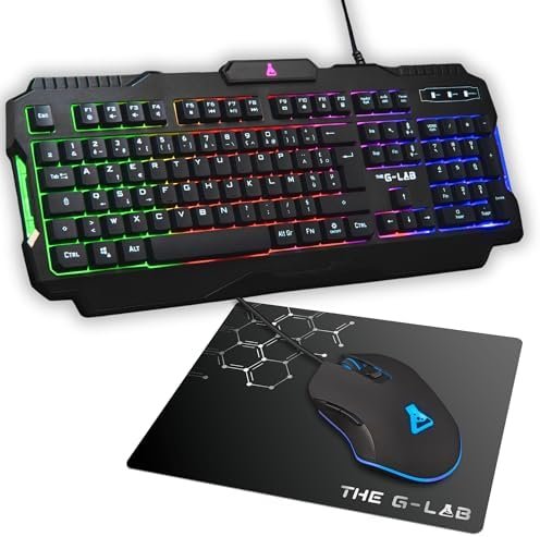 The G-Lab - Helium Combo - 3 in 1 Gaming Set - Azerty Backlit Gamer Keyboard, 6400 Dpi Gamer Mouse, Non-slip Mouse Pad - 6 Anti-ghosting Keys - PC/PS4/PS5/XBOX Pack