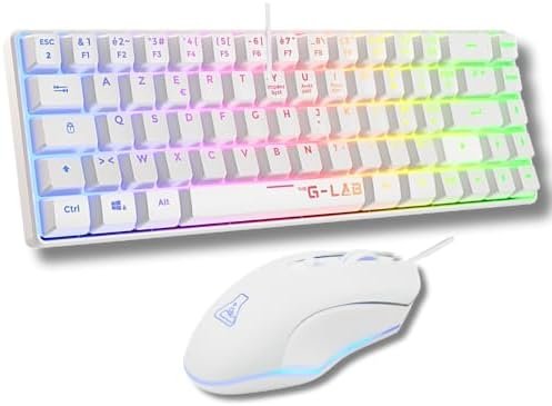 The G-Lab - Hydrogen Combo - Gaming Mouse Keyboard Pack, 60% Wired Gamer Keyboard, RGB Backlight, Azerty, Compact Format + RGB Gaming Mouse, 6 Buttons, 6200 DPI - PC/PS4/PS5 – White