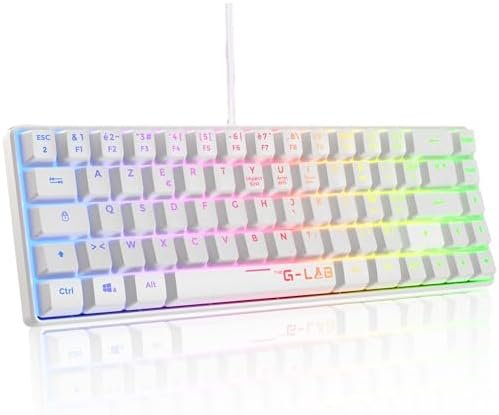 The G-Lab Keyz Hydrogen 60% Gamer Keyboard, Semi-Mechanical Wired Azerty, Multi-Colour Backlit - Silent Mini Gamer Keyboard, Compact Format TKL - PC/PS5 (White)