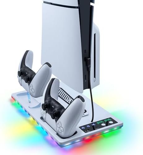 Wigearss PS5/PS5 Slim/PS5 Pro Cooling Station with Fan, Charging Stand and Dual Controller Charger, RGB Light and 2 USB Ports, Compatible with PS5/PS5 Slim/PS5 Pro