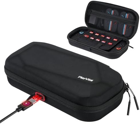 playvital Case for Nintendo Switch 2 2025 AVCE 10 Card Slots & Charging Port, Carry Case for Switch 2 Accessories - Black, Charging Inside