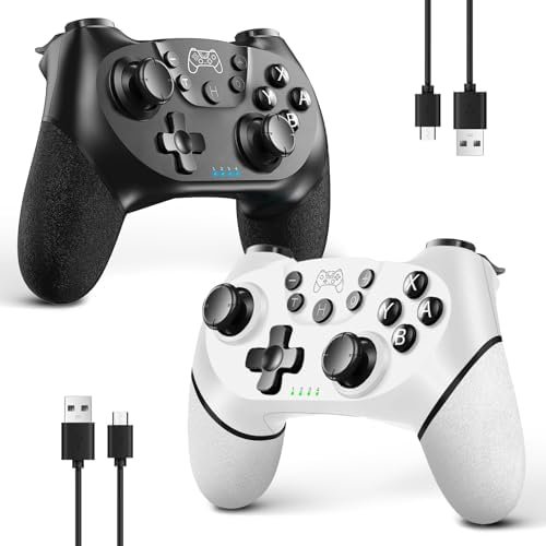 AceGamer 2pcs Manette sans Fil pour Switch/Switch 2/Lite/OLED, Manette pour Switch Pro avec fonction réveil avec un bouton,Manette pour Switch avec double vibration/Turbo/Screenshot (noir & blanc)